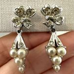 Coro Clip On Rhinestones and Faux Pearls, Dangle Drop Earrings Silver Photo 0