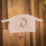 easel Oversized Flowy Boho Asymmetrical Hem Peace Sign Brown Shirt Size Small Photo 7