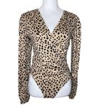 Lulus Tan Cheetah Print Balloon Sleeve Surplice Neckline Fitted Bodice Bodysuit Photo 1