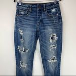 American Eagle  Tomgirl Distressed Jeans Dark Wash Sz 0 Relaxed Straight Boho Photo 4