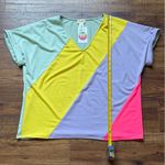 BiBi Women’s Oversized Color Block Rolled Short Sleeve T Shirt Size Medium NWT Pink Photo 3
