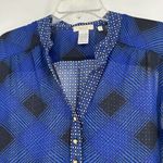 Halo Boho Sheer Top Blue Mixed Pattern High Low Long Sleeve Whimsical Size M Size M Photo 1