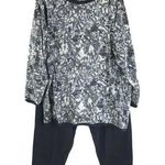 Roamans Sweatsuit Set Top Pants Scoop Neck Pull On Gray Black L 18/20 Petite Size 18P Photo 0