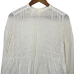 All Saints White Smocked Peplum Blouse Long Sleeve Mock Neck Button Back Cotton Photo 2