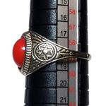 Silver Tone Ring Red Oval Cabochon Sz 8.5 Floral Design Photo 3