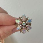 Aurora Borealis Crystal Flower Gold Filigree Ring “Megara” Vintage 1950s Rainbow Jewelry Purple Photo 9