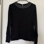 Croft & Barrow  Black Silver Beaded Sweater Long Sleeve Faux Pearl Winter Fall M Photo 0