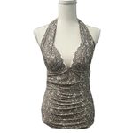 DKNY Donna Karan New York Halter Tankini Swimwear Top Taupe White M Photo 1