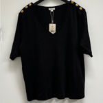 Nic+Zoe Black V-Neck Top with Gold Button Accents Photo 0