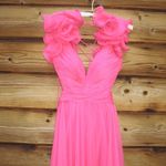 Anthropologie Mac Duggal Ruffle Tiered Cut Out Chiffon Gown 67911 Hot Pink Size  4 Photo 7