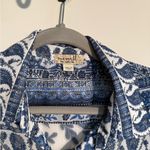 One World  Blue & White Sheer Printed Blouse – Size Large Photo 1