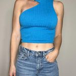 ZARA  Blue Asymmetrical Cutout Cable Knit Top Size Medium Photo 1