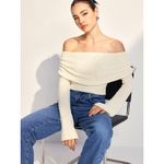Commense Plush Ivory Casual Stretch Off Shoulder Knit Sweater Top XS Photo 2