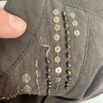 Tantrums Size L Tunic Top Brass Beaded Front Long Sleeve Split V Photo 9