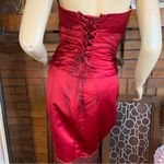 BELSOIE RED & BLACK STRAPLESS MERMAID STYLE SATIN BEADED GOWN (6) Photo 6