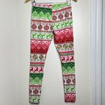 Holiday Christmas Snowflake Soft Leggings women’s size medium Red Green Party Photo 2