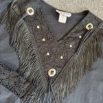 Sas’sa Fringe Western Rodeo Cowgirl Long Sleeve Lace Studded Shirt Women’s 40 Black Size XL Photo 1