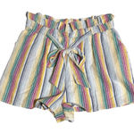 Hummingbird  SZ Large Women Linen Blend Striped Rainbow Muted Neutral Shorts‎ Photo 0