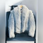 Boston Proper Metallic Faux Fur Shawl Collar Chubby Off White/Silver NWT Photo 2