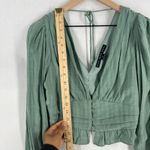 HYFVE  Cropped Top Womens Medium Green Lined Smocked Preppy V-Neck Puff Sleeve Photo 6
