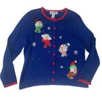 Tiara International size XL Christmas blue sweater snowmen cardigan new Photo 0