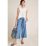 Anthropologie By  XS Blue Linen Blend Laguna Cropped Wide Leg Pant Lagen Beach Photo 2