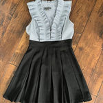 Gracia EUC  Black Pleated Dress‎ with Navy Pinstripes Size Small Photo 0