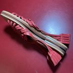 L.L.Bean Sandals Womens 7M Red Leather Flat Tassel Slingback Bow Artsy Boho Size 7 Photo 1