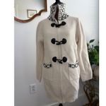 Even Women's Cream Black Toggle Front Pockets Knit Cardigan Sweater Photo 1