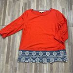 BODEN Red Orange Floral Embroidered Tunic Denim Hemline 100% Cotton Size 8 Blue Photo 0