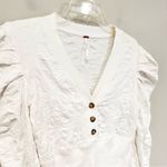 Free People Gemma Puffed Sleeve Cropped Henley Blouse Women's Small Ivory Boho Photo 3