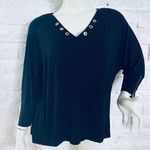 Calvin Klein Tops Women XL Black VNeck Grommet Stud Pullover Rayon Photo 0