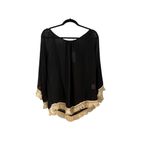 Avani Black Sheer Cream Fringe Tunic Top Cover up Resortwear Boho Western Fall Size XL Photo 4