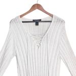 Ashley Stewart White & Silver Long Sleeve Flounce Hem Ribbed Knit Midi Dress Photo 4