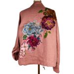 Beautiful Hand Painted Floral & Beaded Linen Jacket Sz L Pink Size L Photo 1