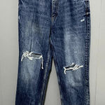 ZARA Blue Dark Wash Distressed Straight Leg High Rise Relaxed Jeans 6 Photo 0