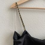 Just Polly Black Satin Gold Chain Spaghetti Strap Tie Back Handkerchief Tank Top Photo 3