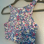 Timing Blue and White Fitted Crop Tank Top Floral Print SZ S Mini Cut Out Photo 3