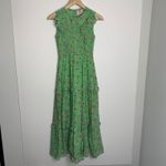Banjanan Iris Floral Maxi Ruffle Tier Sleeveless Sheath Cotton Green Dress XS Photo 2