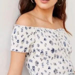 Urban Outfitters  White Blue Floral Off Shoulder Crop Top‎ Size XS stretchy Photo 0
