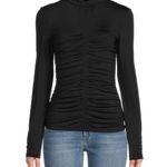 Rachel Parcell Top Size Large Ruched Fitted Mockneck Long Sleeve Black Spandex Photo 1