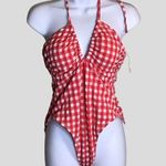 Wild Fable Women Red Gingham Retro/Pin Up 1 Piece High Cut Swimsuit Sz.Med NWOT Photo 0