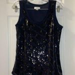 Loft  Navy/Black Sequin Accent Sleeveless Blouse Small Photo 0