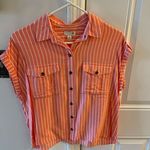 SO π΅ Ladies vertical stripe orange button down shirt with chest pockets size SM Photo 0