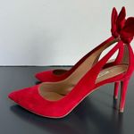 Aquazzura Lipstick Red Suede Leather Bow Tie Deneuve Pump 85 mm Size 37.5 USA 7 Photo 4