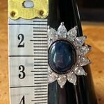 Natural Blue Star Sapphire Moissanite Sterling Silver Cocktail Ring Size 8 Photo 7
