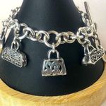Lois Hill Sterling Silver Hand Bag Charms Rolo Link Toggle  Charm Bracelet Photo 0