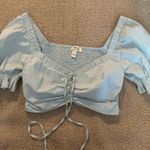 Privy  Blue Puff Sleeve Crop Blouse Photo 0