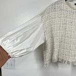 ZARA Tweed Fringe Boxy Crop Top White Black Balloon Sleeve Blouse XL Textured Photo 7