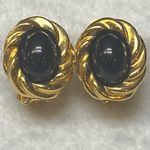 Edge KJL for Avon Vintage Earrings Clip on Gold Tone Black Cabochon Twisted Photo 1